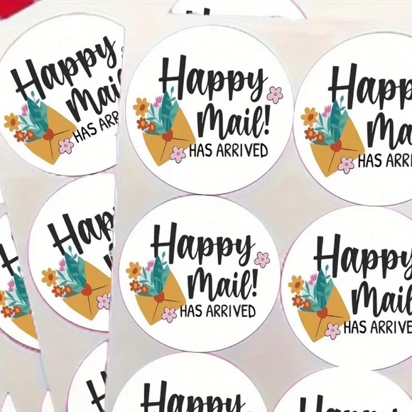 Other - NIP 60 count Happy Mail! Has Arrived – Floral Envelope Round Shipping Stickers